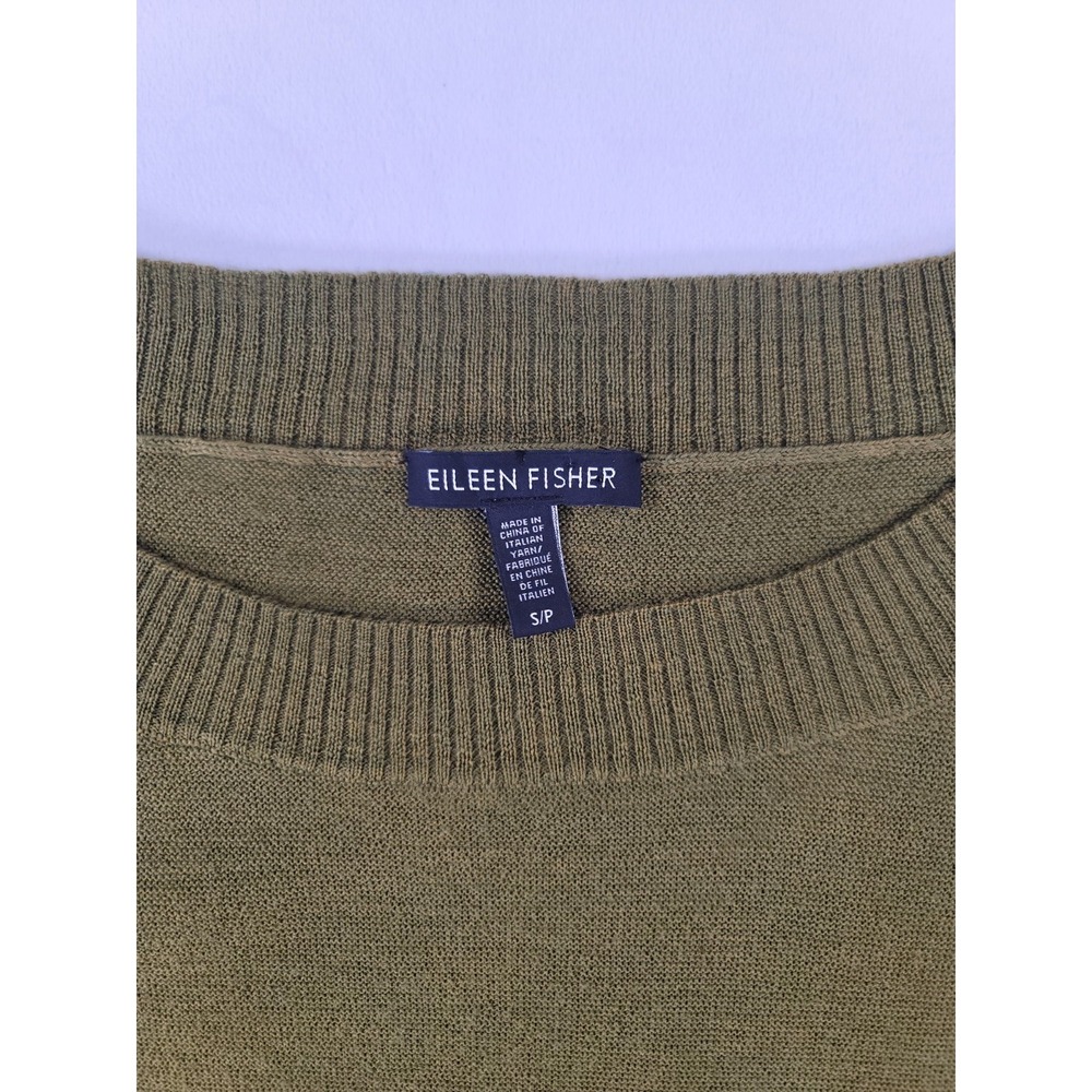 Eileen Fisher Merino Wool Sweater Womens SP Olive Green Crewneck Knit Top - Picture 2 of 6